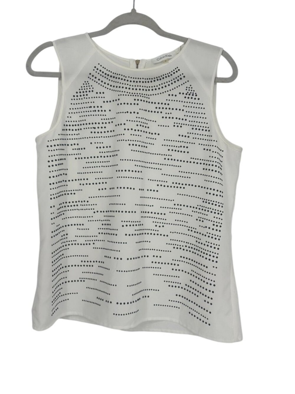Calvin Klein Women’s Studded Shell Top Medium Ivory Geometric Zip Back Blouse